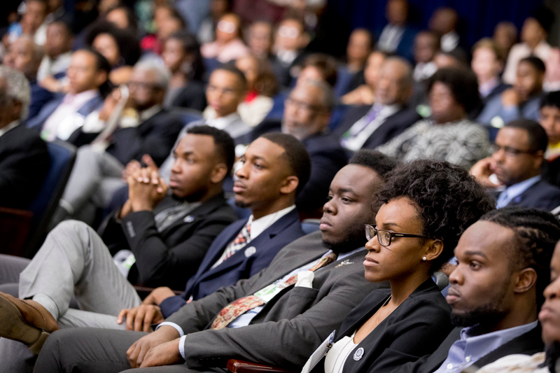 The face you make when you have to listen to Betsy DeVos talk at a White House-hosted summit on HBCUs (AP Photo/Andrew Harnik)